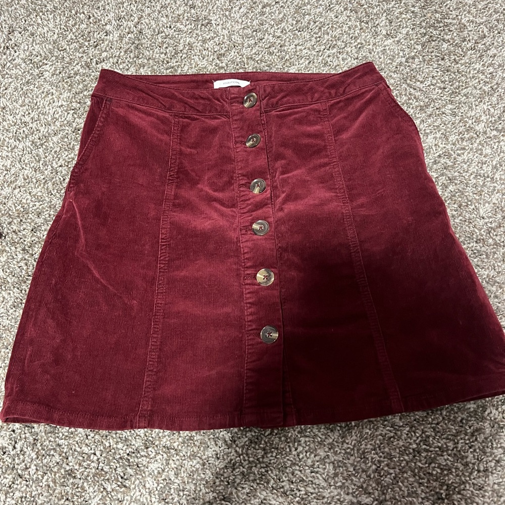 Maurices Burgundy A-Line Skirt with Button Detail